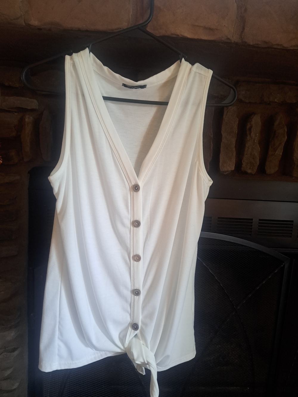 Sleeveless Tie-Front V-Neck Tank Top - White
